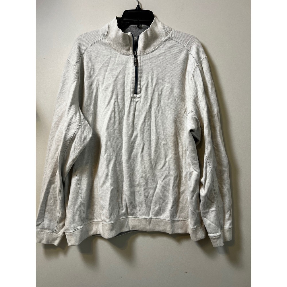 Tommy Bahama‎ Flip shore Men's Beige Grey Reversible Half Zip Pullover Sz Large